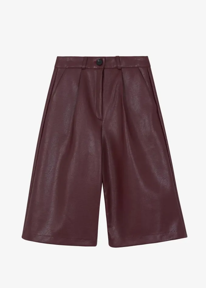 Women The Frankie Shop Bottoms Coralie Faux Leather Bermuda Shorts Burgundy