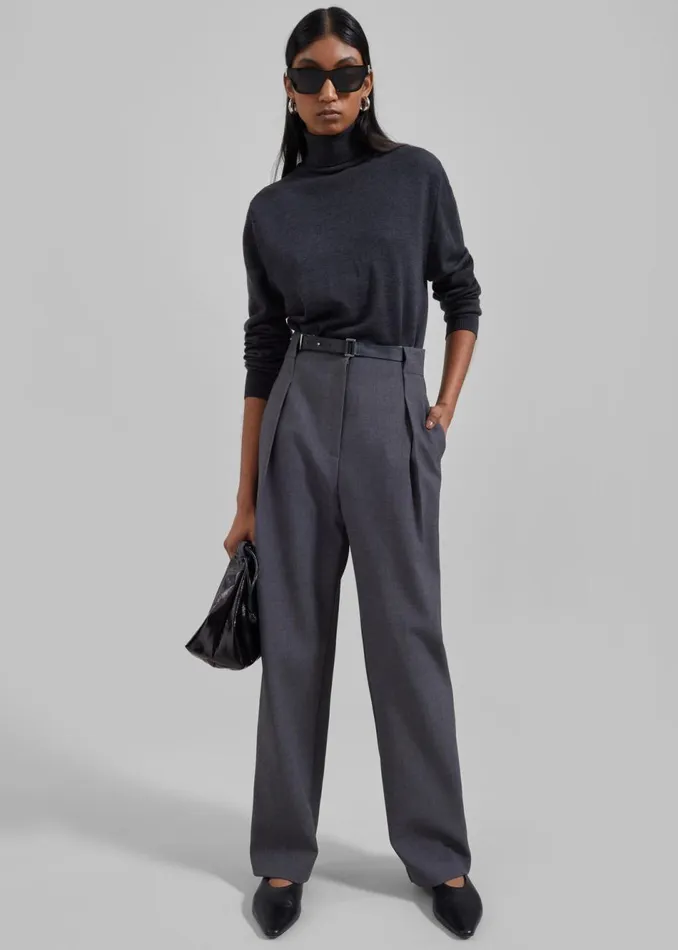 Women The Frankie Shop Bottoms Corinne Belted Pants Charcoal