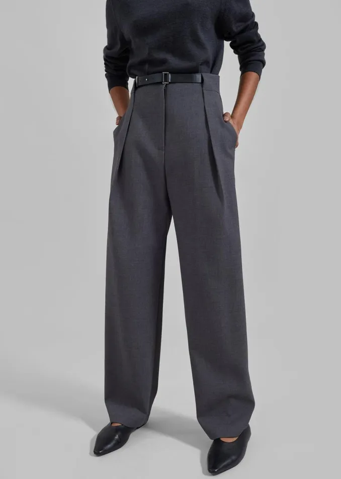 Women The Frankie Shop Bottoms Corinne Belted Pants Charcoal