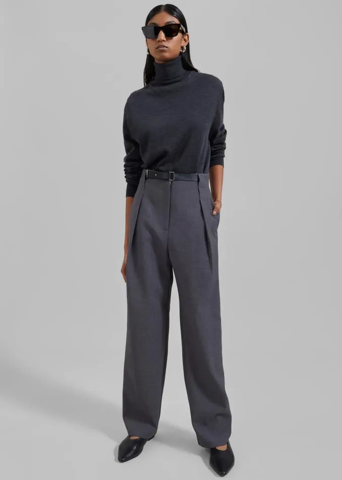 Women The Frankie Shop Bottoms Corinne Belted Pants Charcoal
