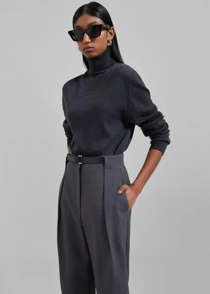 Women The Frankie Shop Bottoms Corinne Belted Pants Charcoal