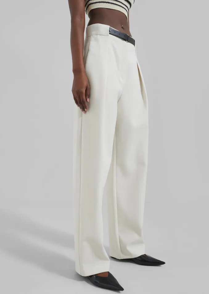 Women The Frankie Shop Bottoms Corinne Belted Pants Cream