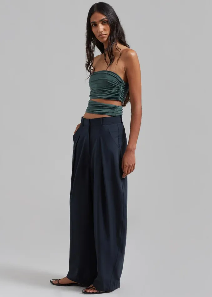 Women The Frankie Shop Bottoms Dani Wide Pants Navy