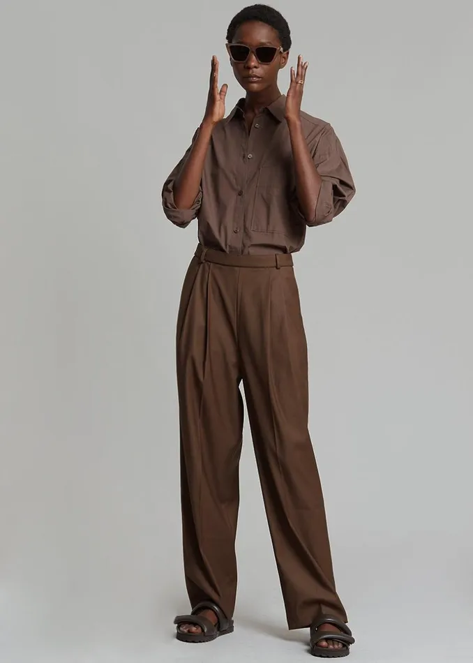 Women The Frankie Shop Bottoms Danu Belted Trousers Chocolate