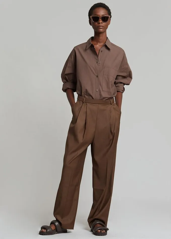 Women The Frankie Shop Bottoms Danu Belted Trousers Chocolate