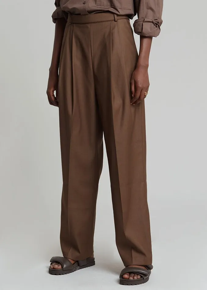 Women The Frankie Shop Bottoms Danu Belted Trousers Chocolate