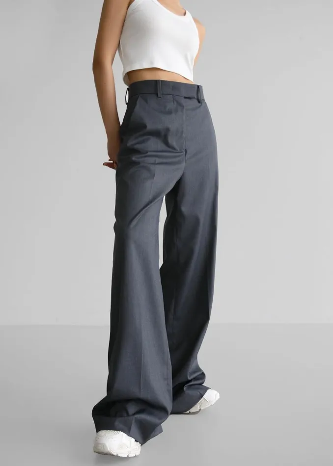 Women The Frankie Shop Bottoms Daphne Wide Trousers Dark Grey