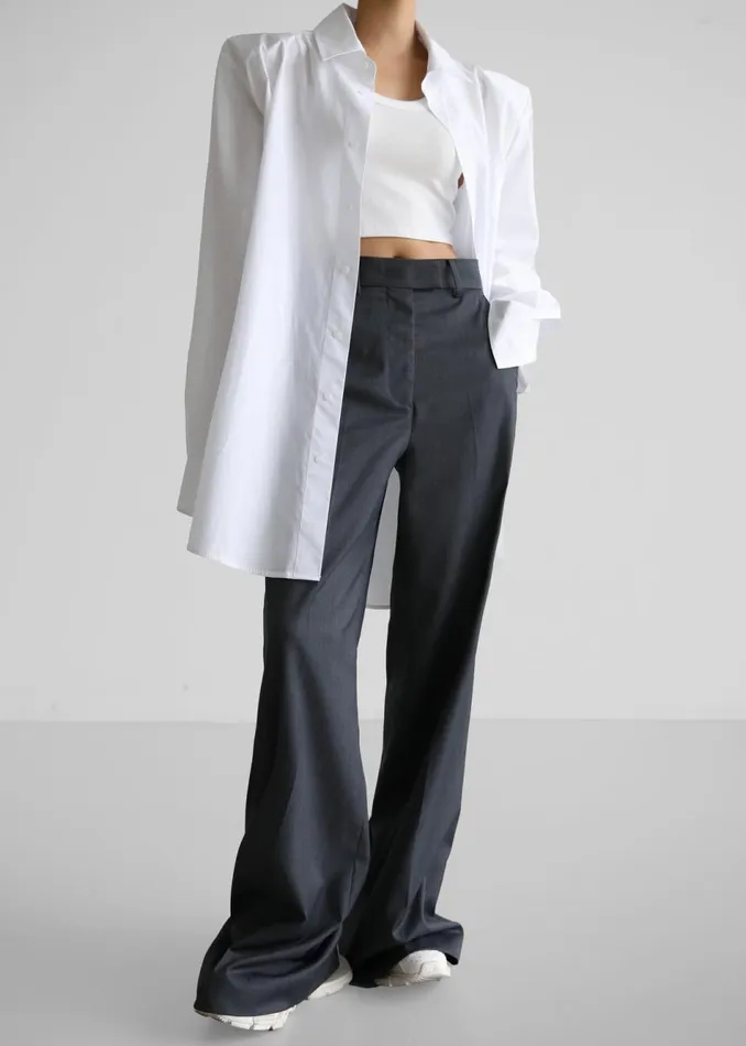 Women The Frankie Shop Bottoms Daphne Wide Trousers Dark Grey