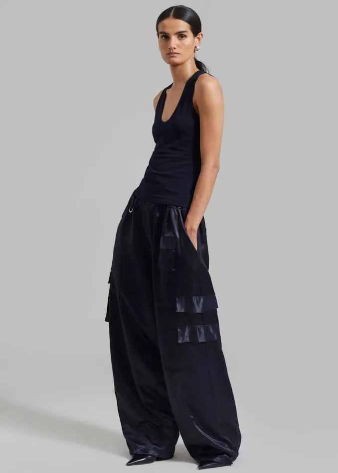 Women The Frankie Shop Bottoms Delaney Satin Cargo Pants Navy