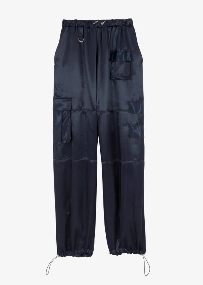 Women The Frankie Shop Bottoms Delaney Satin Cargo Pants Navy