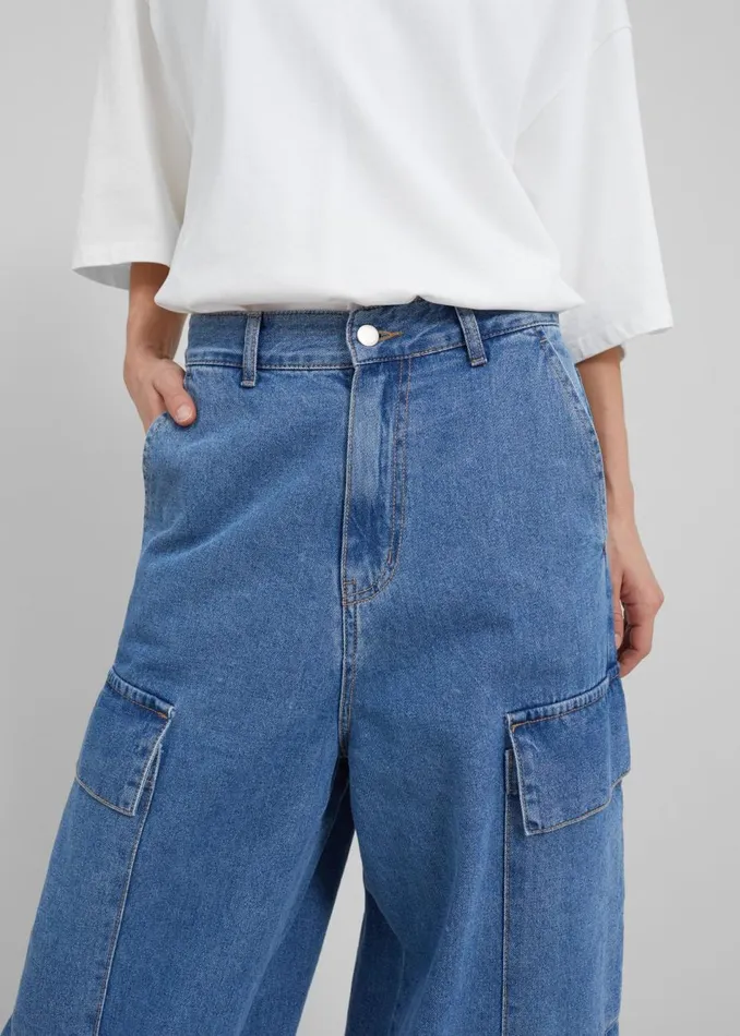 Women The Frankie Shop Bottoms Dylan Denim Cargo Pants Blue