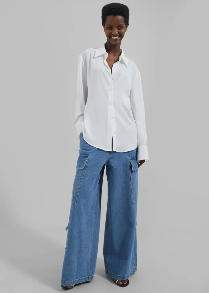 Women The Frankie Shop Bottoms Dylan Denim Cargo Pants Blue