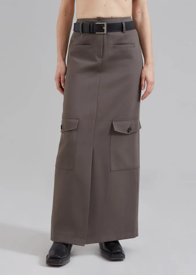 Women The Frankie Shop Bottoms Eden Long Cargo Skirt Grey