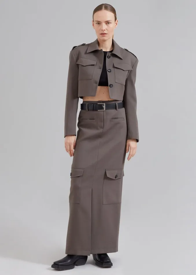 Women The Frankie Shop Bottoms Eden Long Cargo Skirt Grey