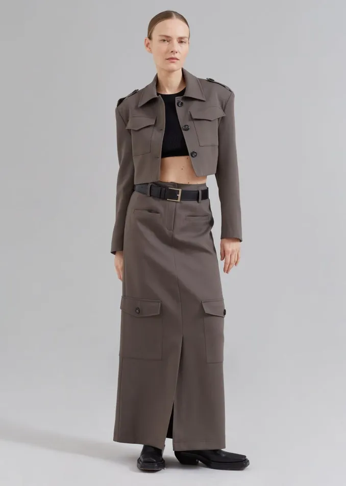 Women The Frankie Shop Bottoms Eden Long Cargo Skirt Grey