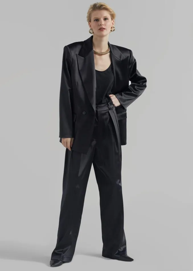 Women The Frankie Shop Bottoms Eliane Satin Pleated Trousers Black