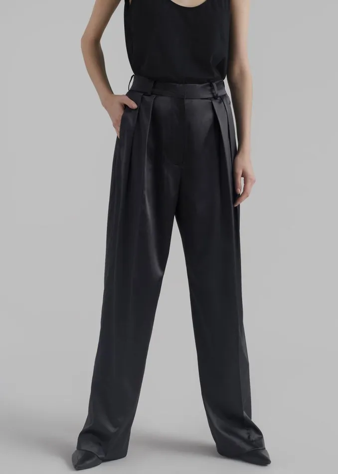 Women The Frankie Shop Bottoms Eliane Satin Pleated Trousers Black