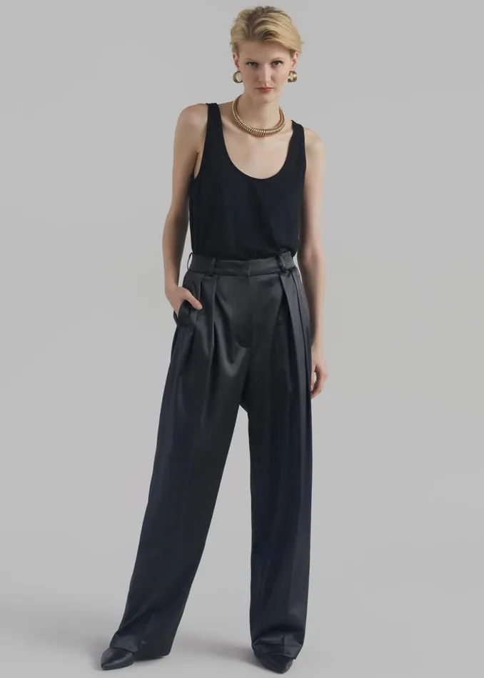 Women The Frankie Shop Bottoms Eliane Satin Pleated Trousers Black
