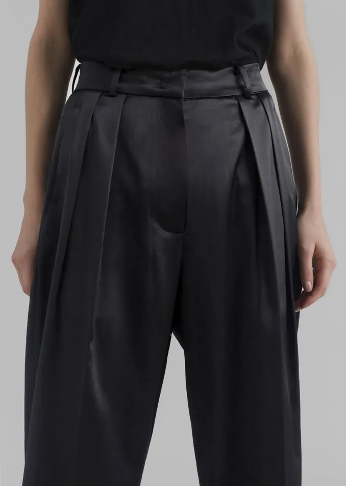 Women The Frankie Shop Bottoms Eliane Satin Pleated Trousers Black