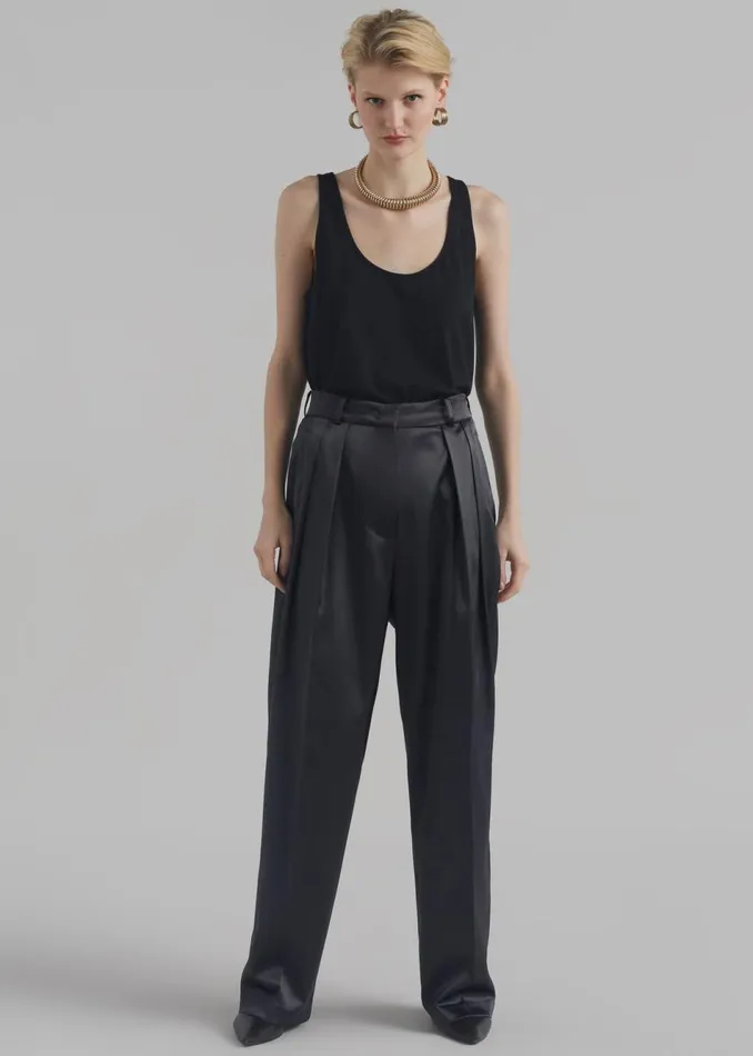Women The Frankie Shop Bottoms Eliane Satin Pleated Trousers Black