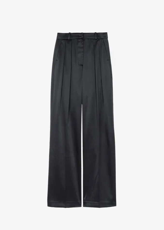 Women The Frankie Shop Bottoms Eliane Satin Pleated Trousers Black