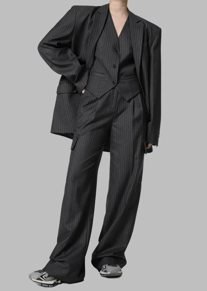 Women The Frankie Shop Bottoms Elise Cargo Trousers Greywhite Pinstripe