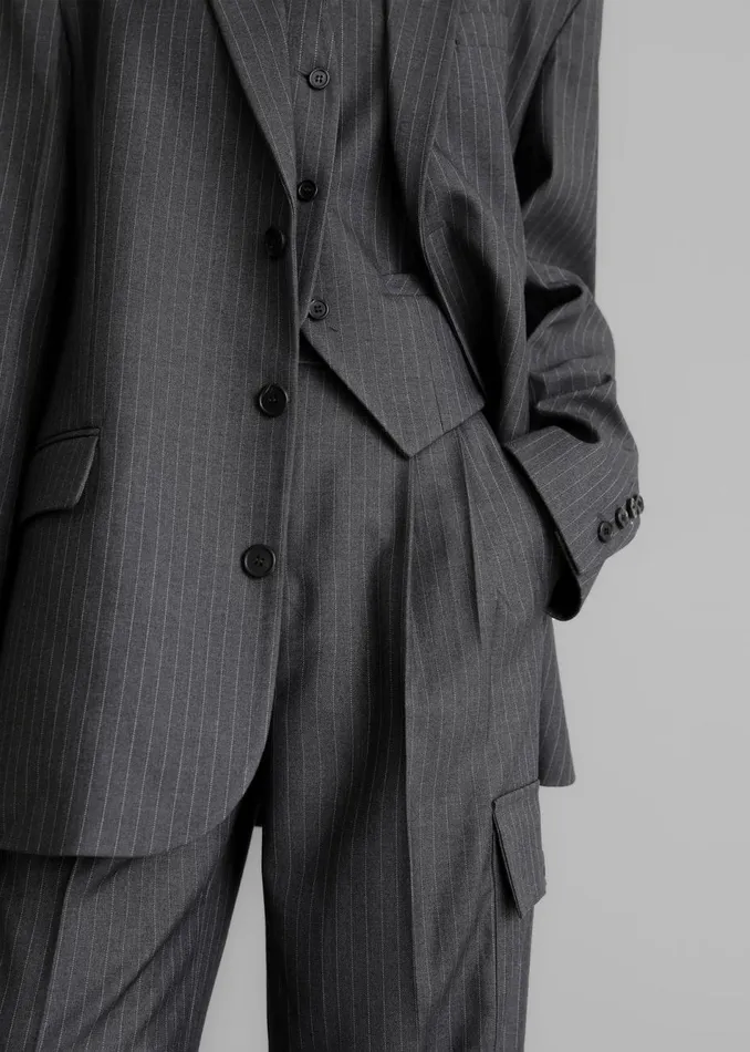 Women The Frankie Shop Bottoms Elise Cargo Trousers Greywhite Pinstripe