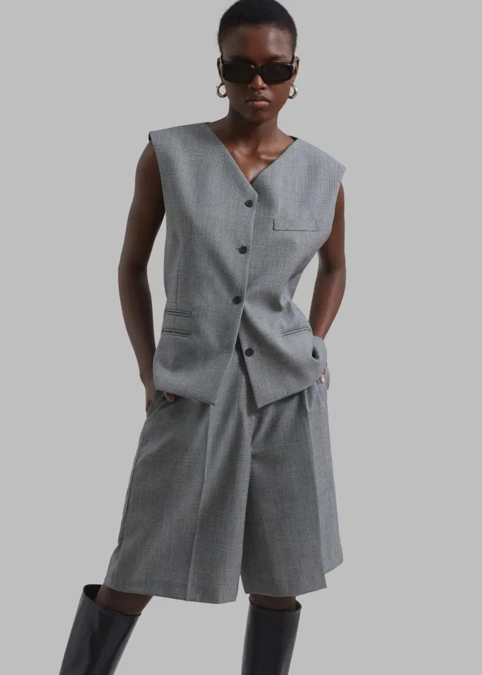 Women The Frankie Shop Bottoms Essie Wool Bermuda Shorts Light Grey Plaid
