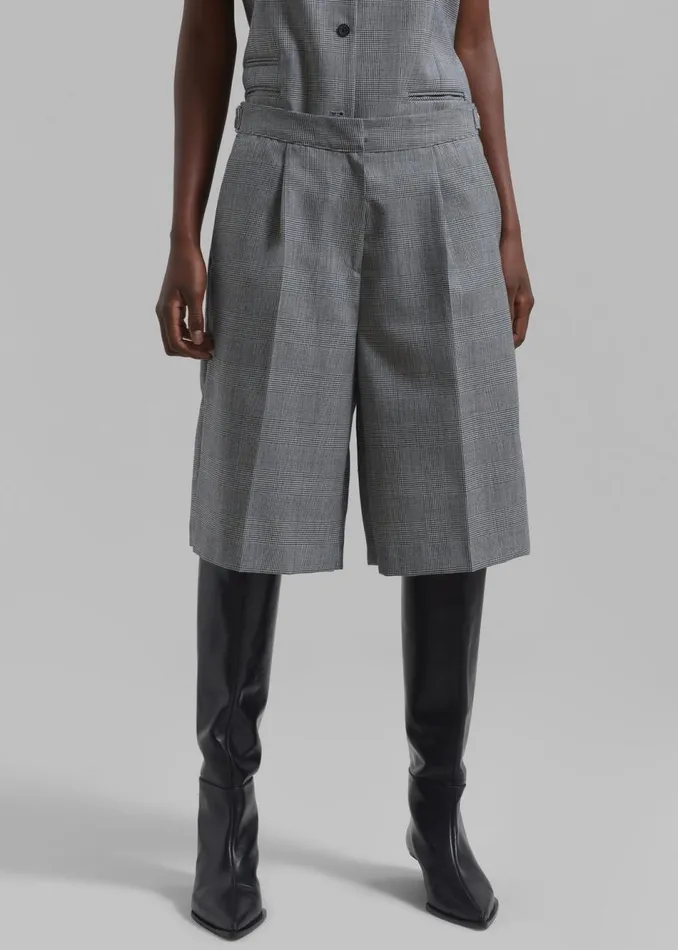 Women The Frankie Shop Bottoms Essie Wool Bermuda Shorts Light Grey Plaid