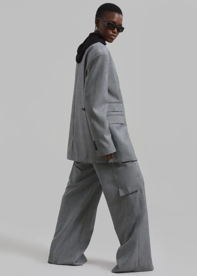 Women The Frankie Shop Bottoms Essie Wool Cargo Pants Light Grey Plaid