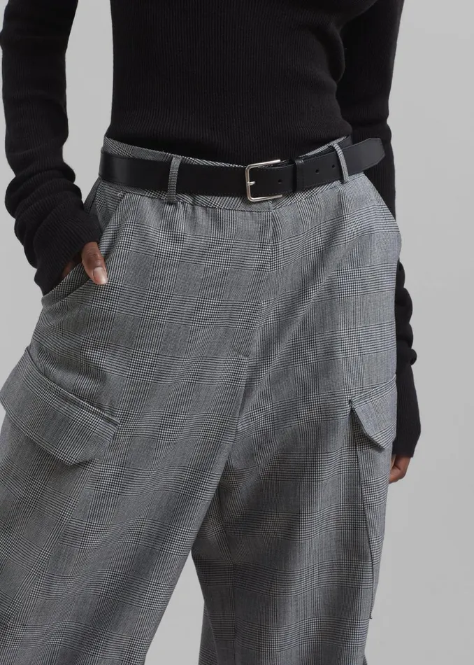 Women The Frankie Shop Bottoms Essie Wool Cargo Pants Light Grey Plaid
