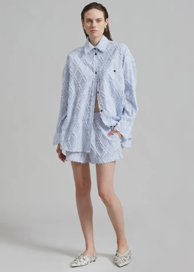 Women The Frankie Shop Bottoms Este Fringe Boxer Shorts Blue Stripe