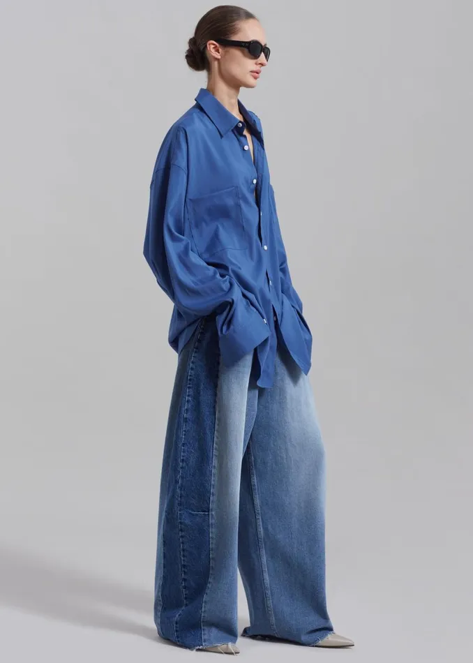 Women The Frankie Shop Bottoms Gatlin Color Block Jeans Blue Wash