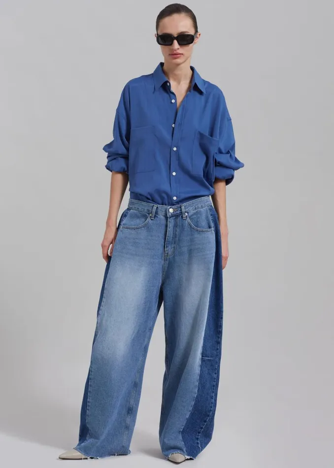 Women The Frankie Shop Bottoms Gatlin Color Block Jeans Blue Wash