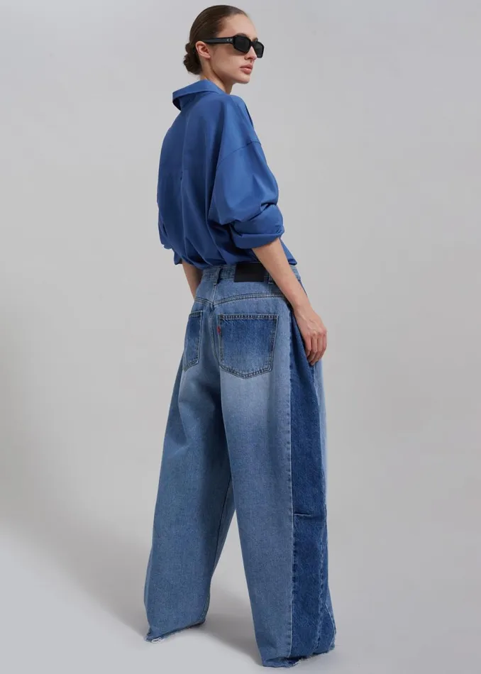 Women The Frankie Shop Bottoms Gatlin Color Block Jeans Blue Wash