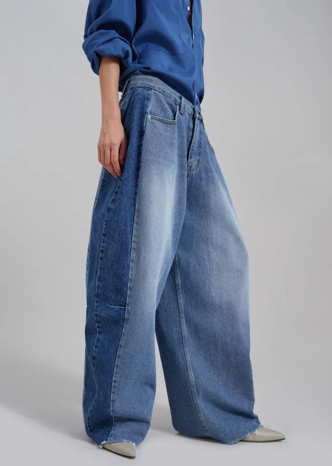 Women The Frankie Shop Bottoms Gatlin Color Block Jeans Blue Wash