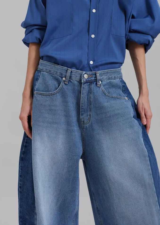 Women The Frankie Shop Bottoms Gatlin Color Block Jeans Blue Wash