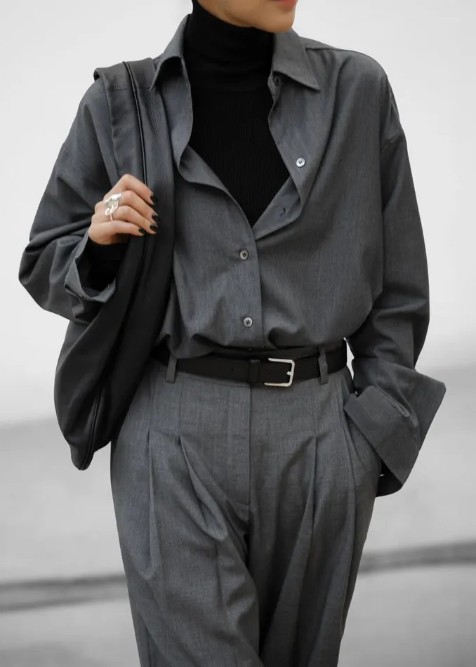Women The Frankie Shop Bottoms Gelso Pleated Trousers Dark Grey Melange