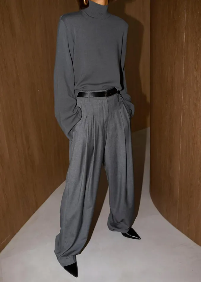 Women The Frankie Shop Bottoms Gelso Pleated Trousers Dark Grey Melange