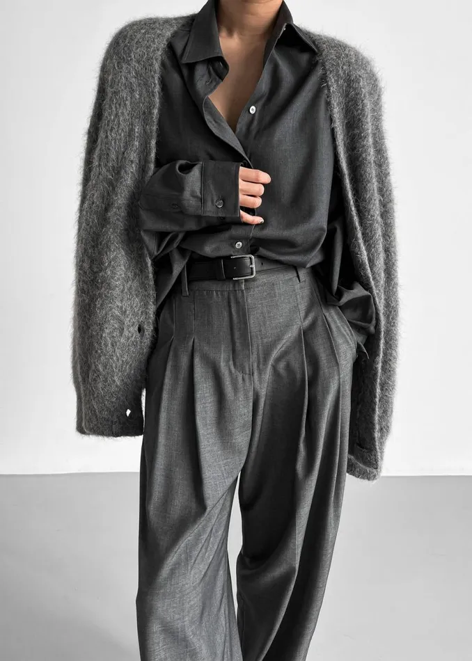 Women The Frankie Shop Bottoms Gelso Pleated Trousers Dark Grey Melange