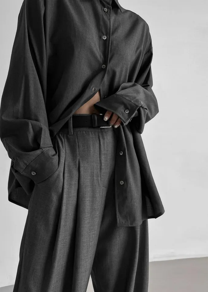 Women The Frankie Shop Bottoms Gelso Pleated Trousers Dark Grey Melange