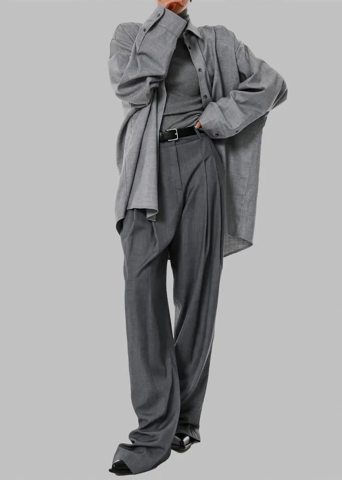 Women The Frankie Shop Bottoms Gelso Pleated Trousers Dark Grey Melange