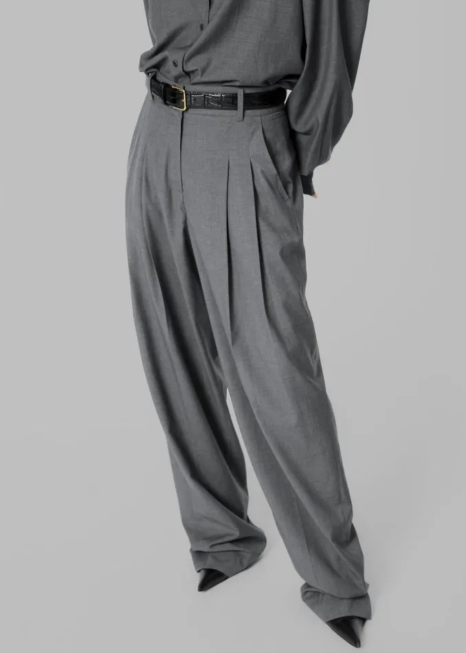 Women The Frankie Shop Bottoms Gelso Pleated Trousers Dark Grey Melange
