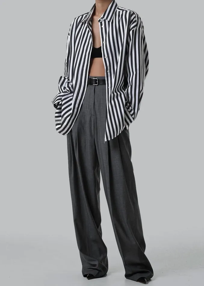 Women The Frankie Shop Bottoms Gelso Pleated Trousers Dark Grey Melange