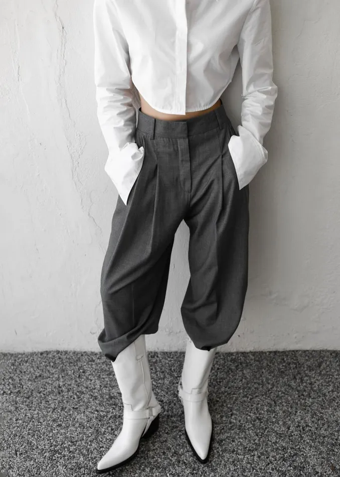 Women The Frankie Shop Bottoms Gelso Pleated Trousers Dark Grey Melange