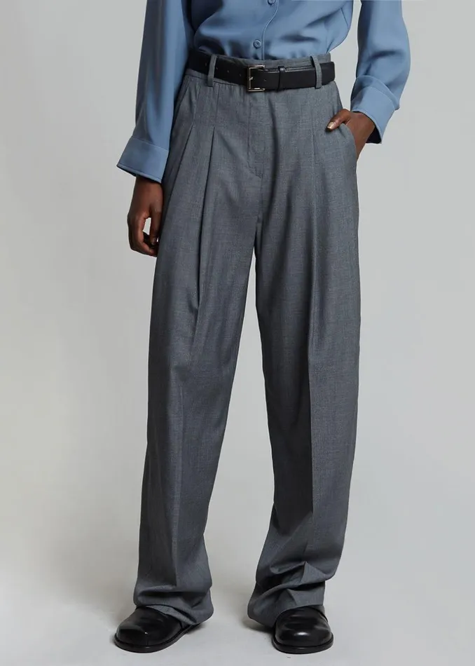 Women The Frankie Shop Bottoms Gelso Pleated Trousers Dark Grey Melange