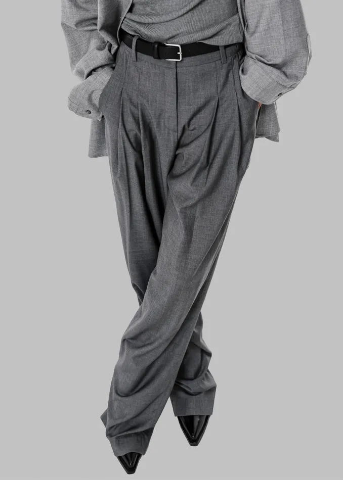 Women The Frankie Shop Bottoms Gelso Pleated Trousers Dark Grey Melange