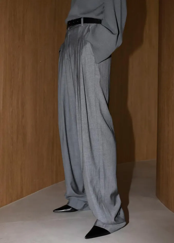Women The Frankie Shop Bottoms Gelso Pleated Trousers Dark Grey Melange