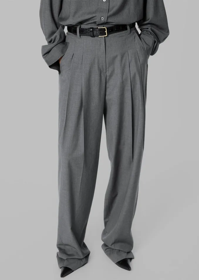 Women The Frankie Shop Bottoms Gelso Pleated Trousers Dark Grey Melange