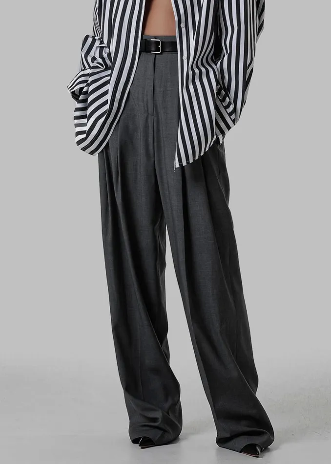 Women The Frankie Shop Bottoms Gelso Pleated Trousers Dark Grey Melange